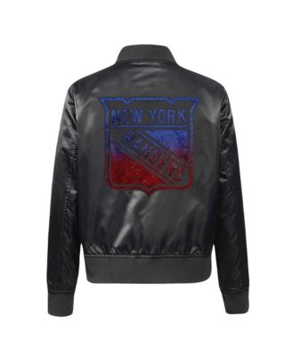 Women's Black New York Rangers Rhinestone Jewels Satin Full-Snap Jacket