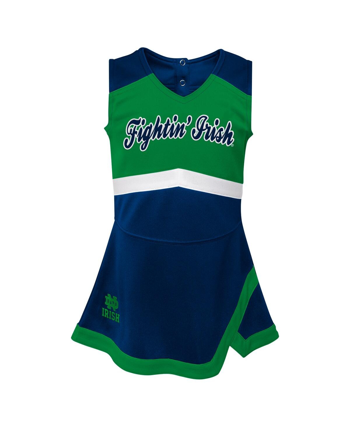 Outerstuff Girls Preschool Navy Notre Dame Fighting Irish Two-piece Cheer Captain Jumper Dress Bloomers Set In Green