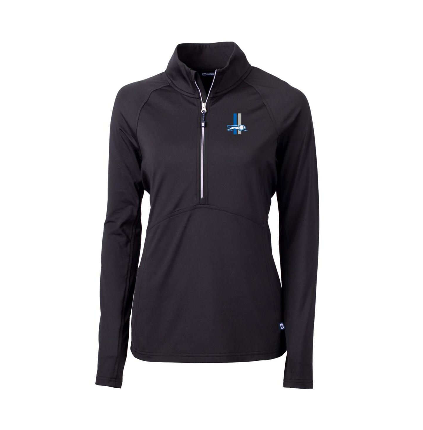 Женский свитер Cutter & Buck Black Detroit Lions Throwback Logo Adapt Knit Stretch Half-Zip Pullover Top — фото 3