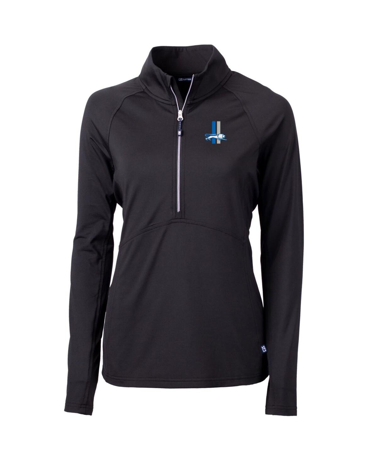 CUTTER & BUCK WOMEN'S BLACK DETROIT LIONS THROWBACK LOGO ADAPT KNIT STRETCH HALF-ZIP PULLOVER TOP 