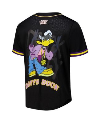 Men's Black Looney Tunes Hip Hop Daffy Button-Up Baseball Jersey