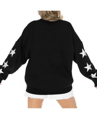 Women's Black Arizona Cardinals Rhinestone Star Sleeve Settle the Score Tri-Blend Pullover