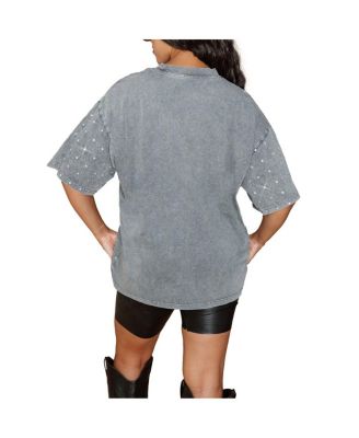 Women's Gray Minnesota Vikings Oversized Mini Rhinestone Classic T-Shirt