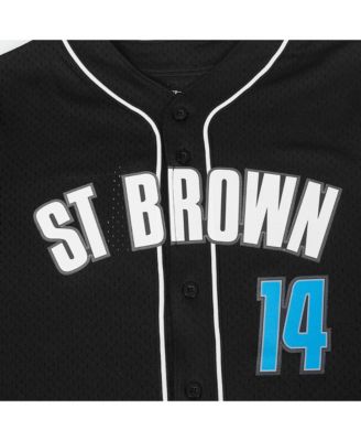 Men's Amon-Ra St. Brown Black Detroit Lions Player Name Number Mesh Button-Up Baseball Shirt