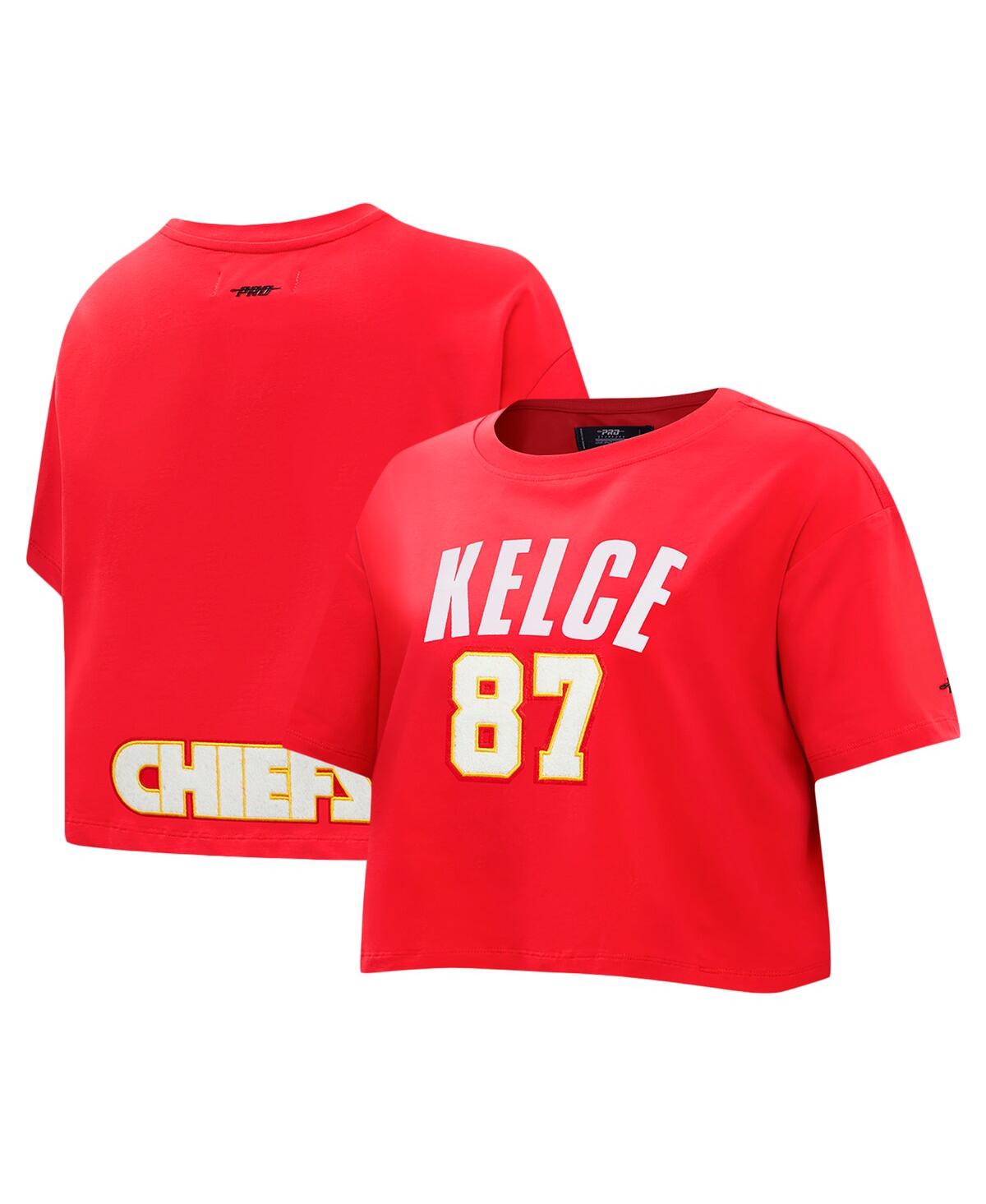 Women's Travis Kelce Red Kansas City Chiefs Player Name Number Cropped Boxy T-Shirt - Red