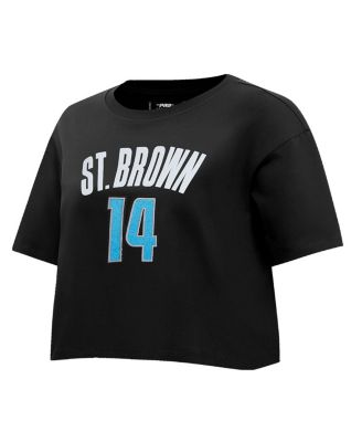 Women's Amon-Ra St. Brown Black Detroit Lions Player Name Number Cropped Boxy T-Shirt