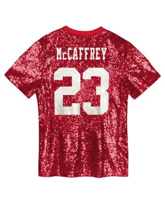Women's Christian McCaffrey Scarlet San Francisco 49ers Player Name Number V-Neck Fashion Jersey
