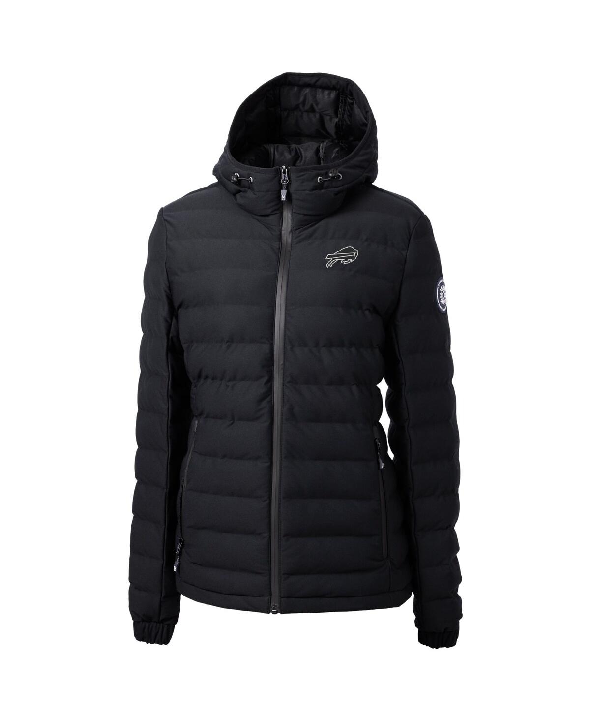 CUTTER & BUCK WOMEN'S BLACK BUFFALO BILLS MISSION RIDGE ECO INSULATED FULL-ZIP HOODIE PUFFER JACKET 