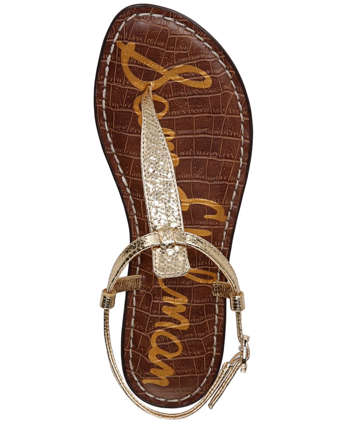 Sam Edelman Women's Gigi T-strap Flat Sandals In Amber Gold Metallic Leather
