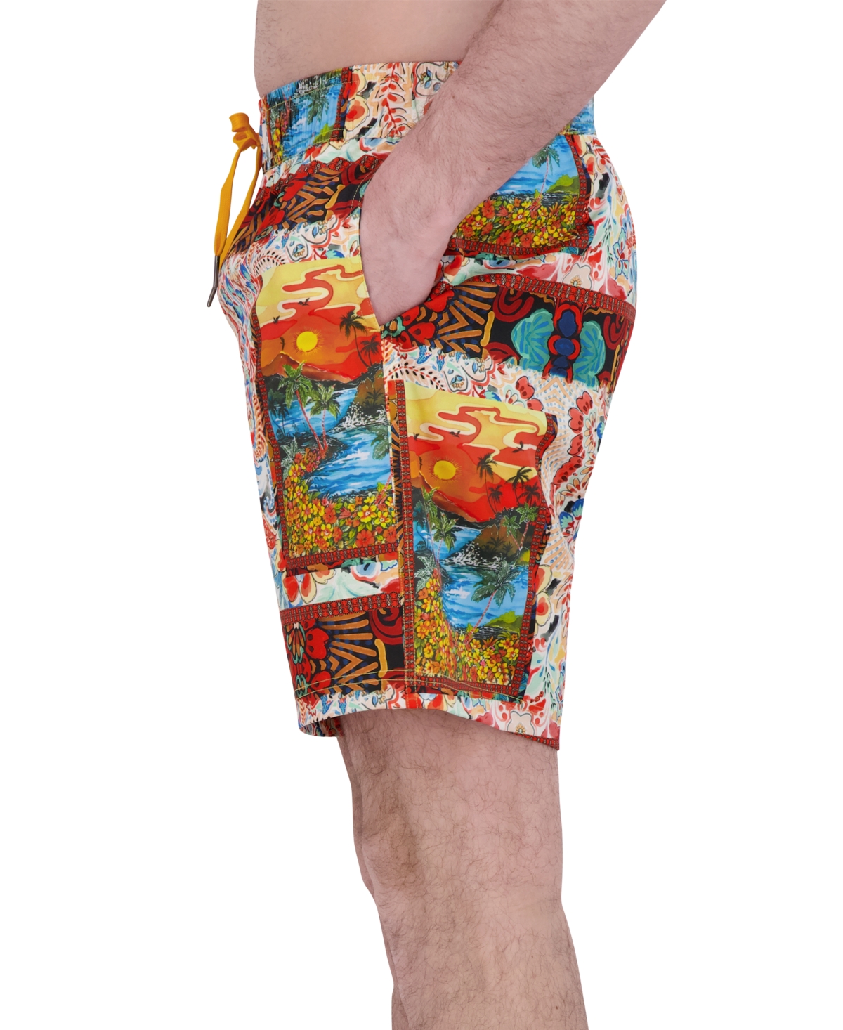Robert Graham Men's Drew Floral Print Drawstring 7" Swim Trunks In Sun Flower