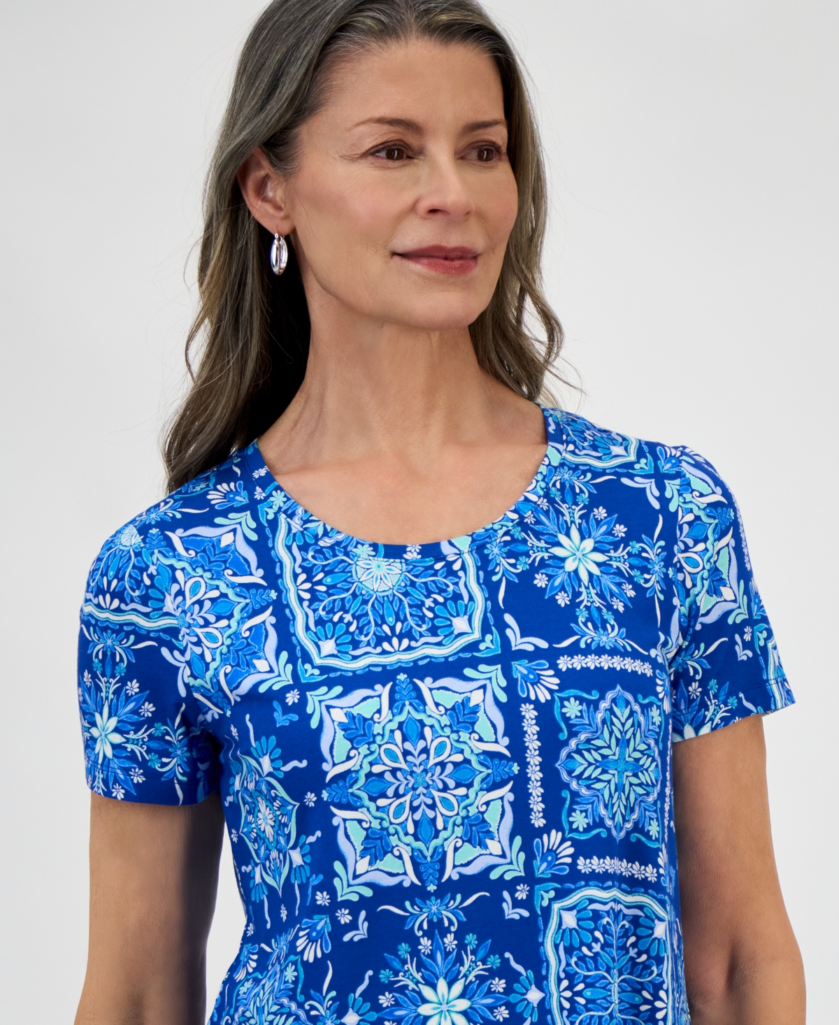 Jm Collection Petite Printed Short-sleeve Top, Exclusively At Macy's In Bright Mar