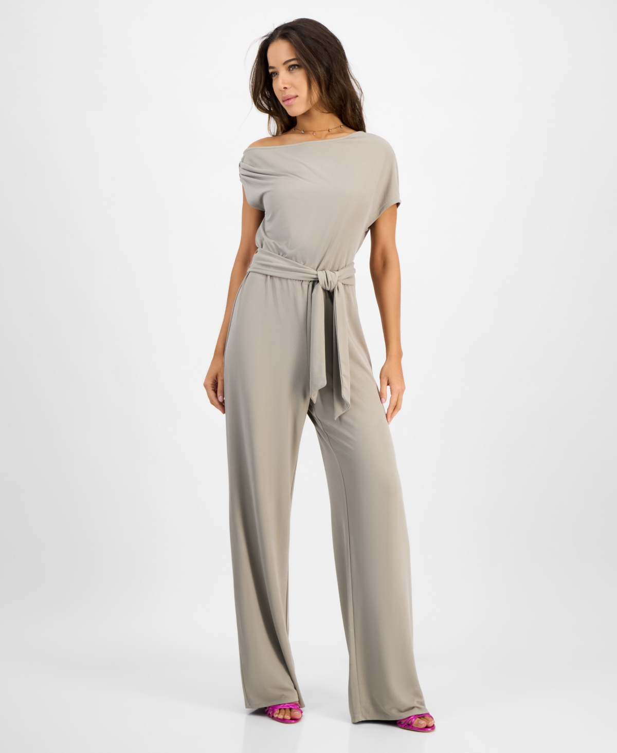 Guess Women's Rumi One-shoulder Tie-waist Jumpsuit In Moss Khaki