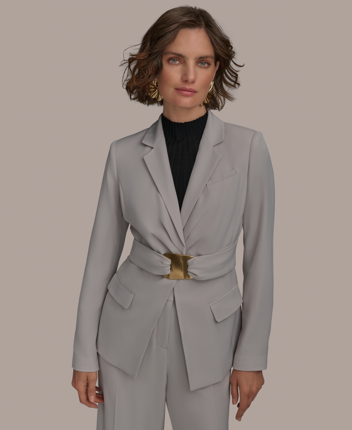 Petite Front-Belted Blazer - Clay