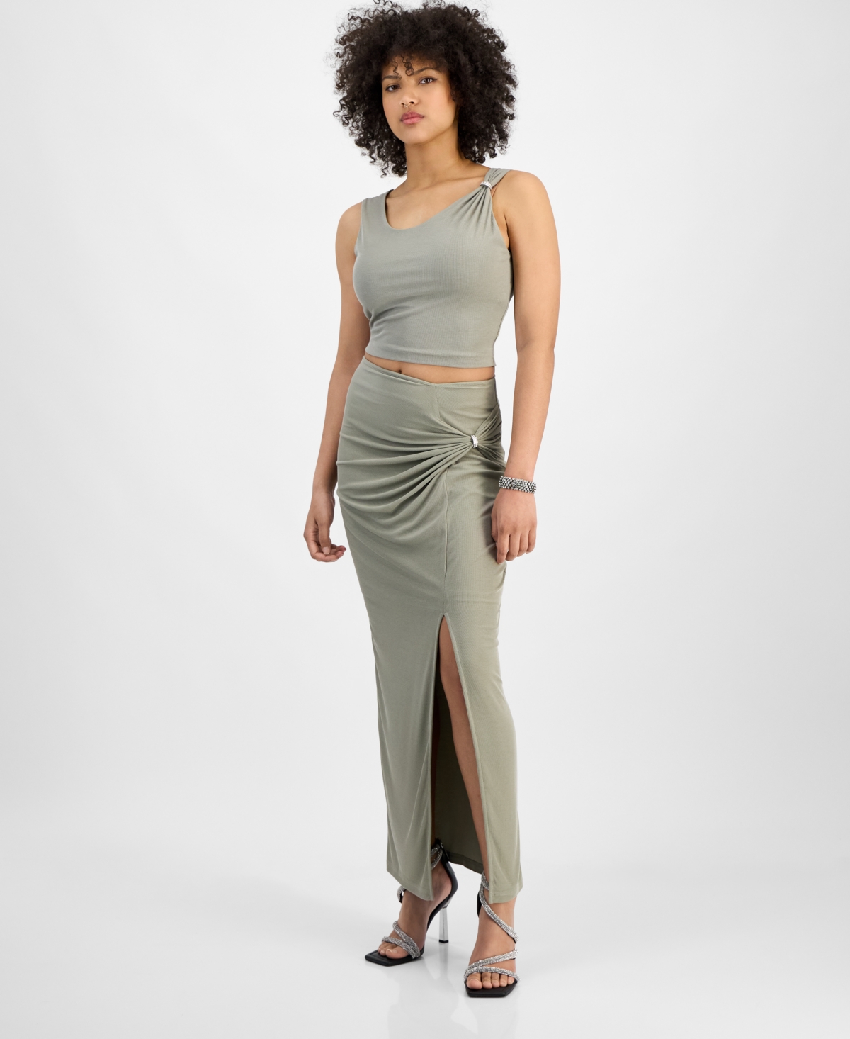 Women's Aimee Embellished Side-Drape Maxi Skirt - Mossy Green