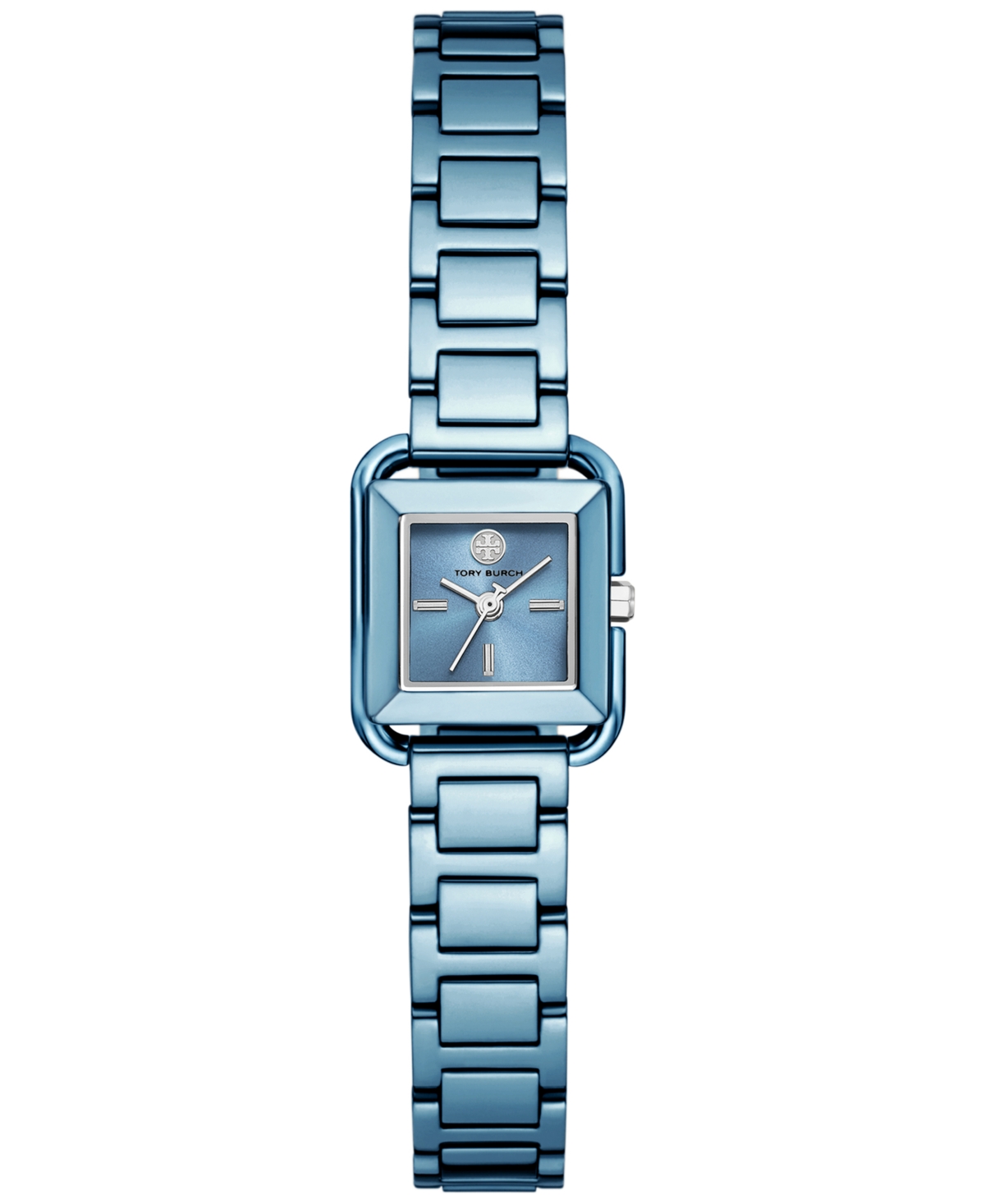 Tory Burch The Kira Square Mini Three Hand Blue Stainless Steel Watch, 18mm X 18mm In Multicolor
