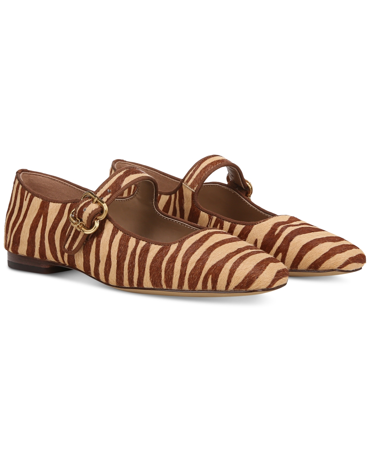 Sam Edelman Michaela Mary Jane Flat Camel Zebra Brahama Hair In Camel Zebra Brahama Hair Faux,raffia