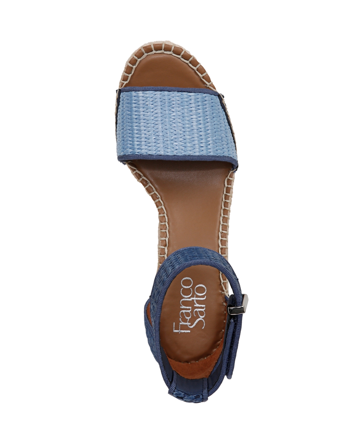 Franco Sarto Clemens Ankle Strap Wedge Sandal In Denim Blue Raffia