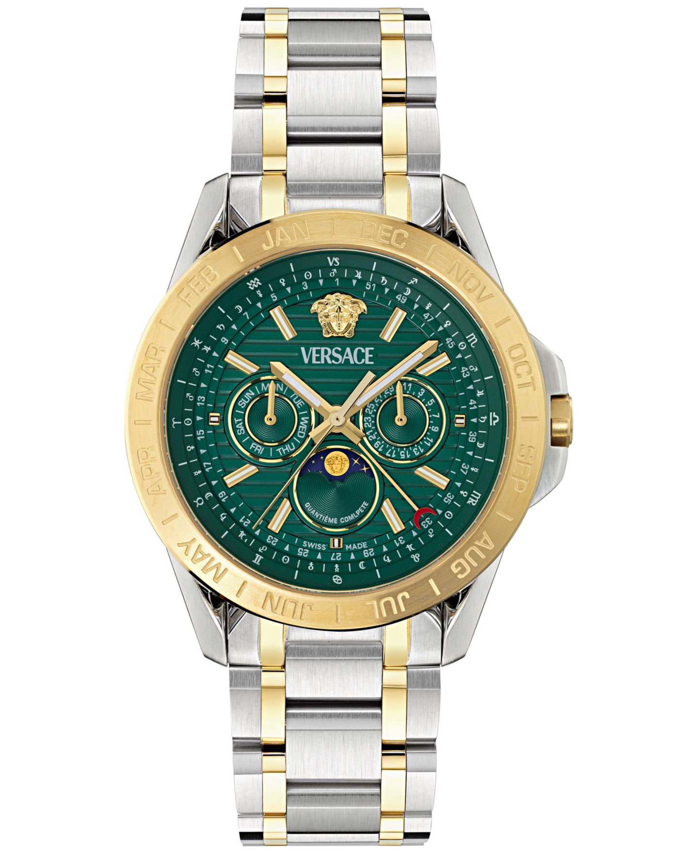 Мужские часы Versace Swiss V-Galaxy Moonphase Two-Tone Stainless Steel Bracelet Watch 43mm — фото 1
