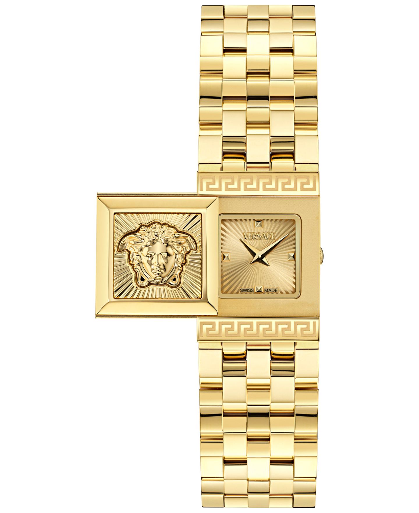 Женские часы Versace Swiss Reveal Square Gold Ion Plated Bracelet Watch 18x25mm — фото 1