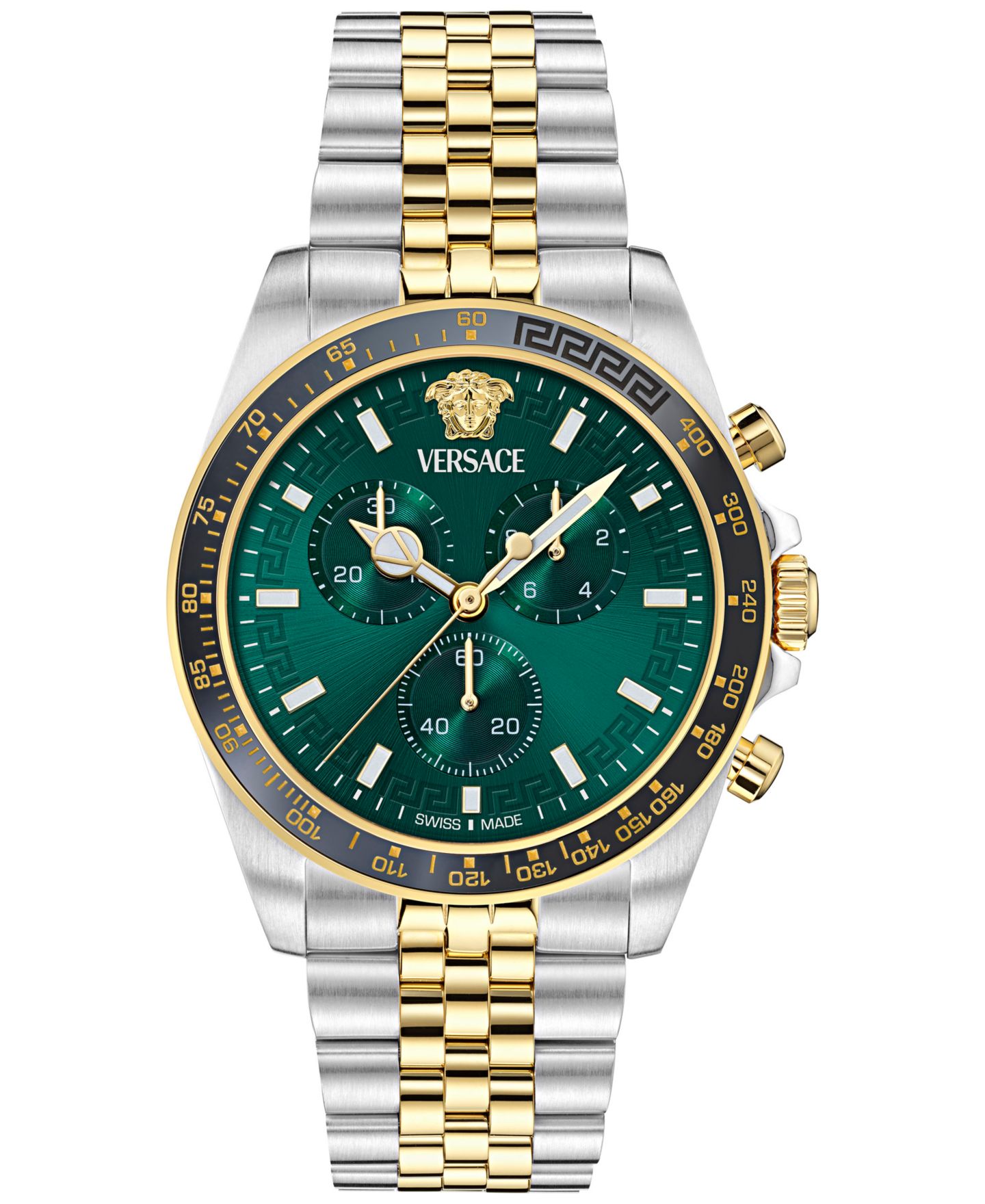 Мужские часы Versace Swiss Chronograph Greca Chrono Wave Two-Tone Stainless Steel Bracelet Watch 43mm — фото 1