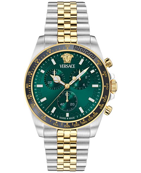 Мужские часы Versace Swiss Chronograph Greca Chrono Wave Two-Tone Stainless Steel Bracelet Watch 43mm