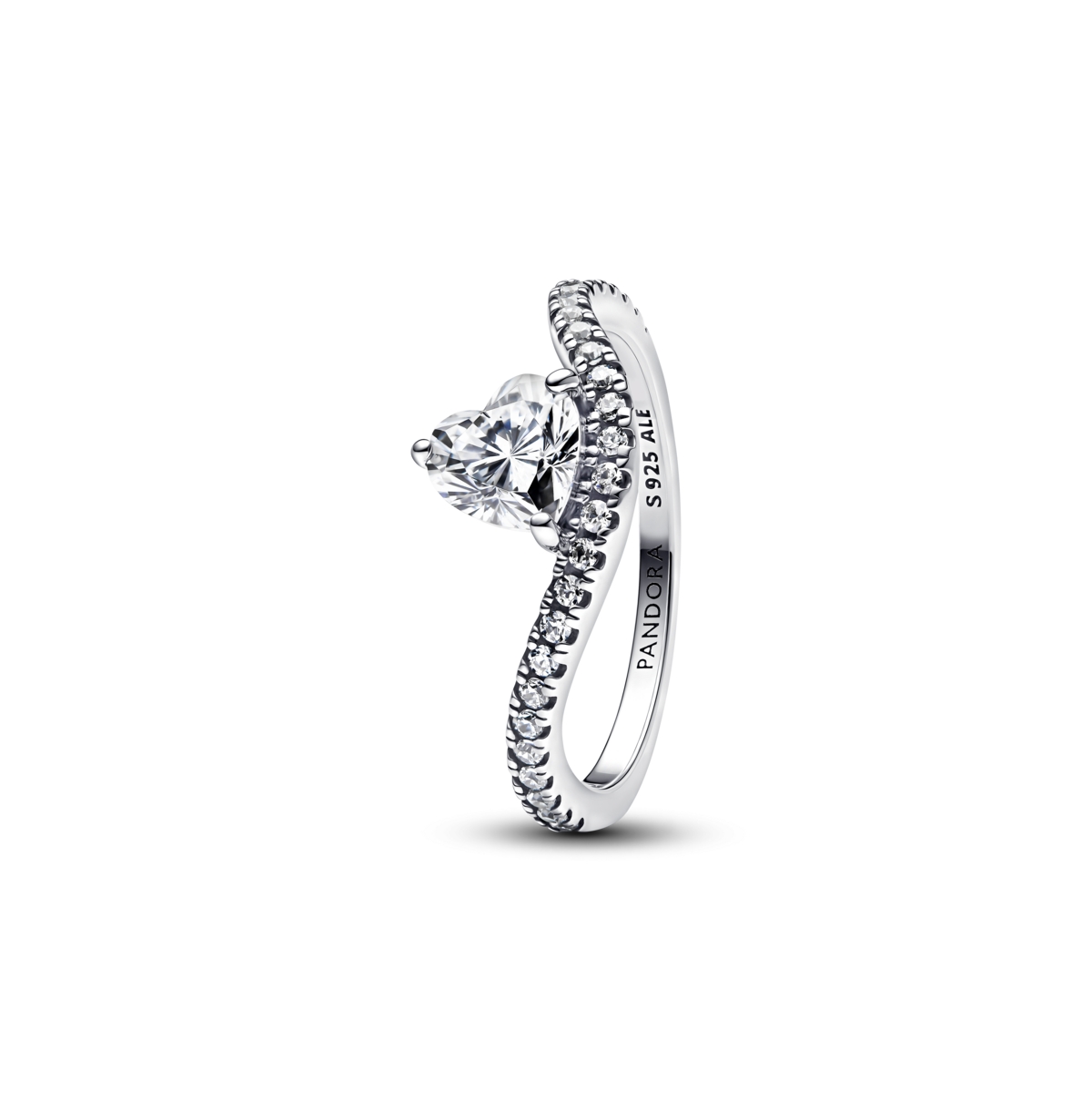 Pandora Sterling Silver Wavy Pave Heart Ring In Sterling Silver