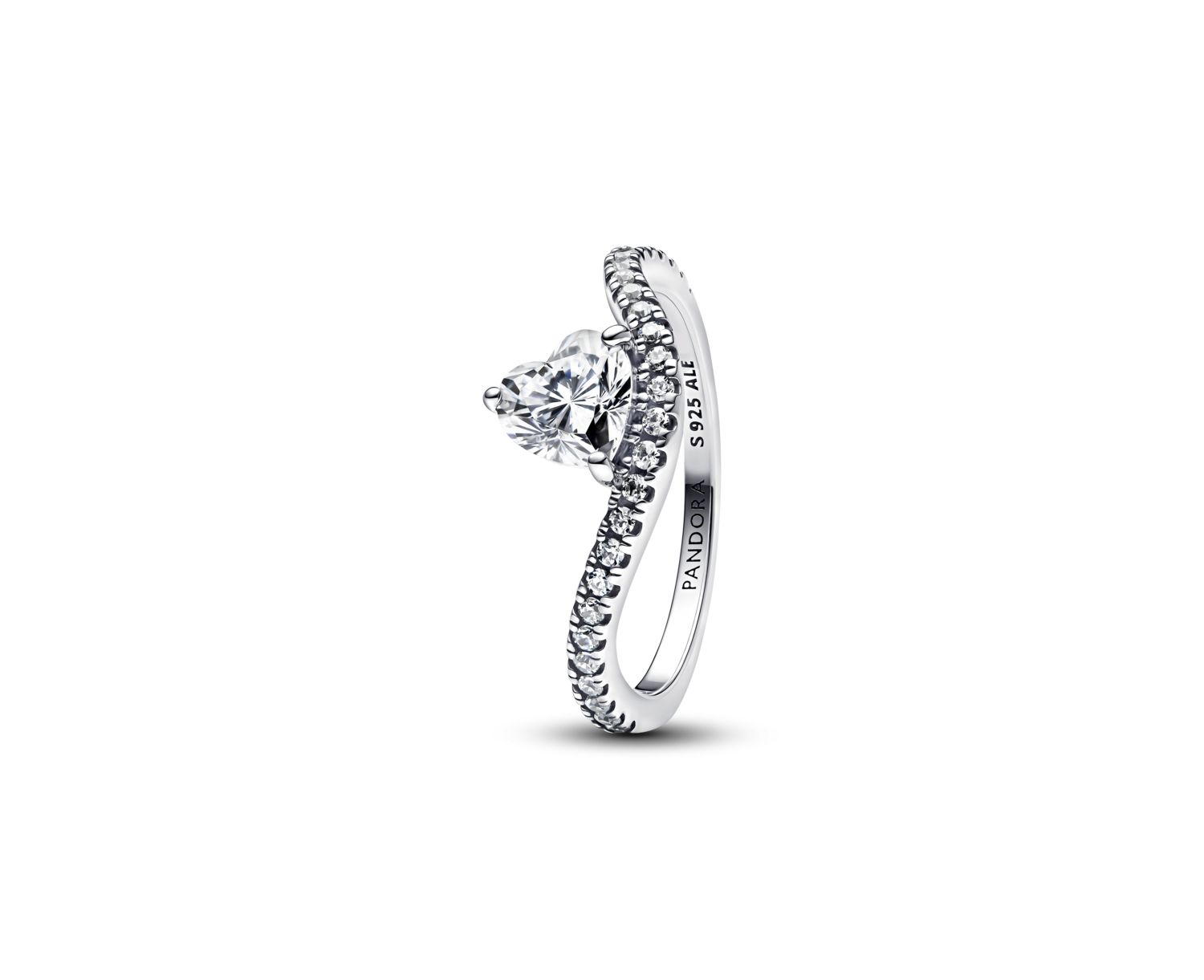Sterling Silver Wavy Pave Heart Ring