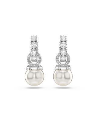 Matrix Rhodium Plated Round Cut Drop Earrings