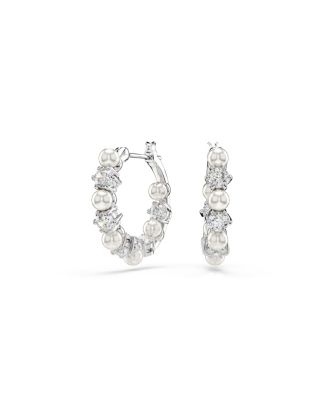 Matrix Rhodium Plated Round Cut Hoop Earrings