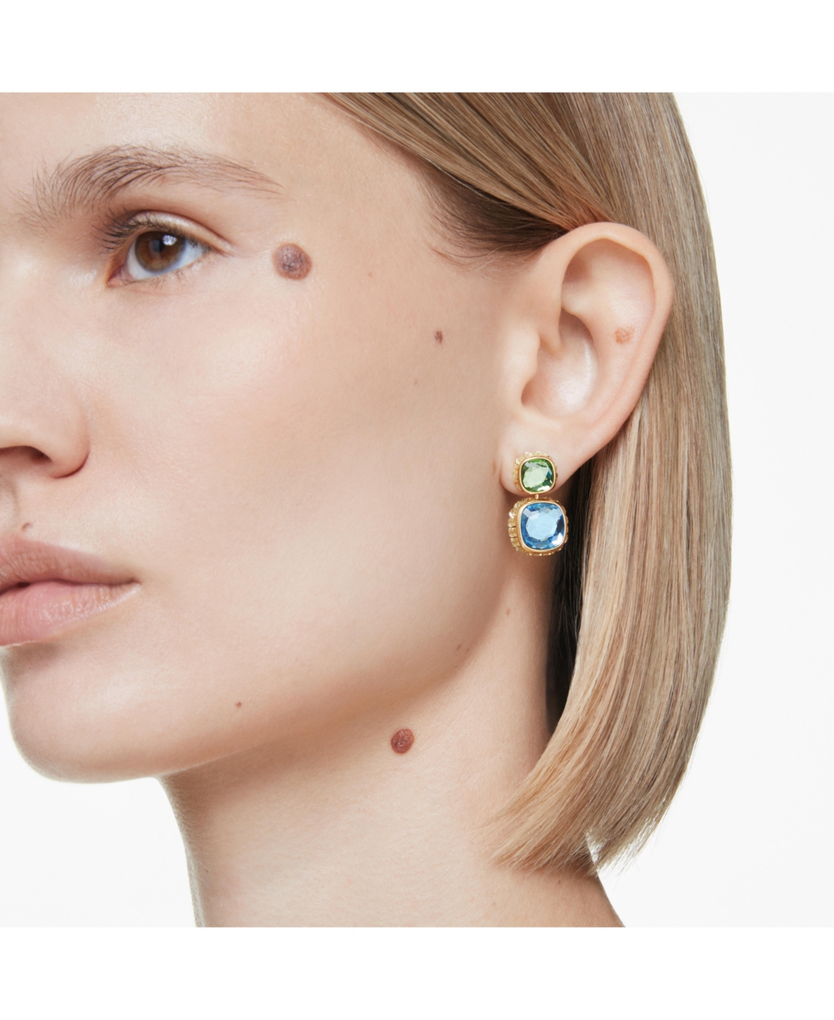 Swarovski Chroma Gold-tone Plated Cushion Cut Drop Earrings