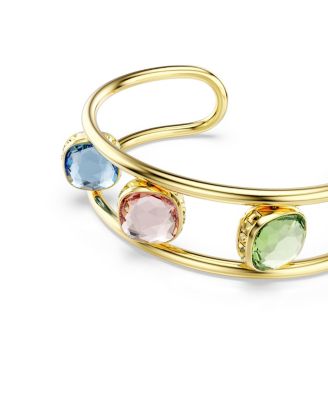 Chroma Cushion Cut Green Gold-Tone Plated Cuff Bracelet