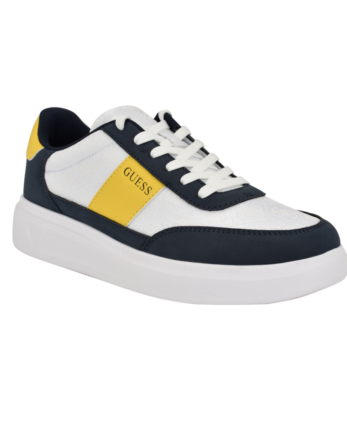 Guess Men's Chaze Lifted Lace Up Fashion Sneakers In Navy,white,yellow