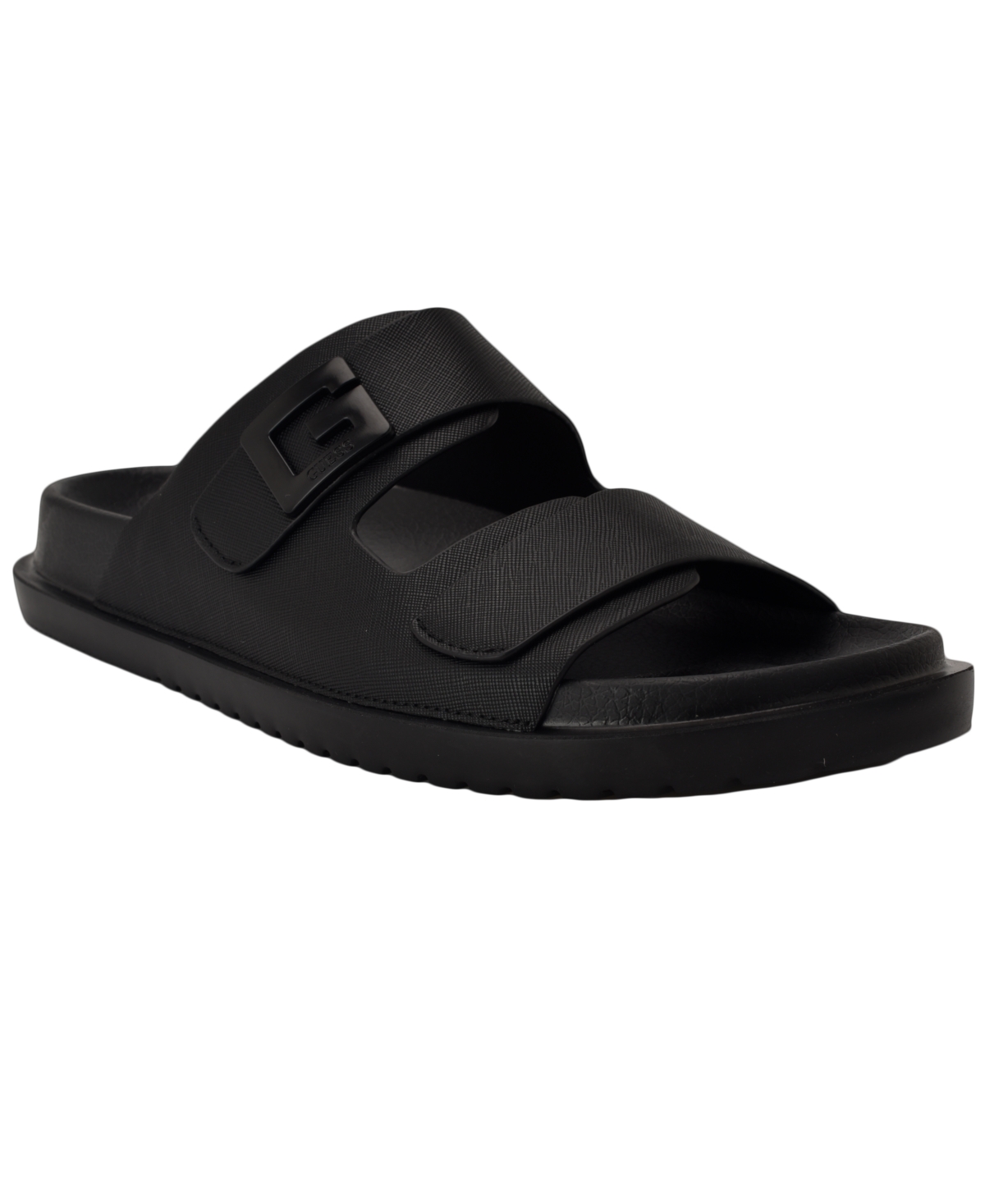Men's Vugon Branded Slip On Fashion Slides - Black saffiano texture