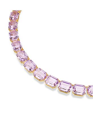 Millenia Octagon Cut Purple Gold-Tone Plated Tennis Necklace