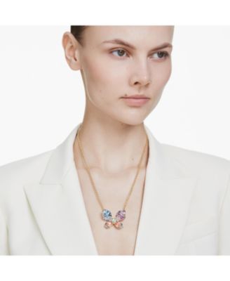 Idyllia Mixed Cuts Pav&eacute; Butterfly Multicolored Mixed Metal Finish Pendant Necklace