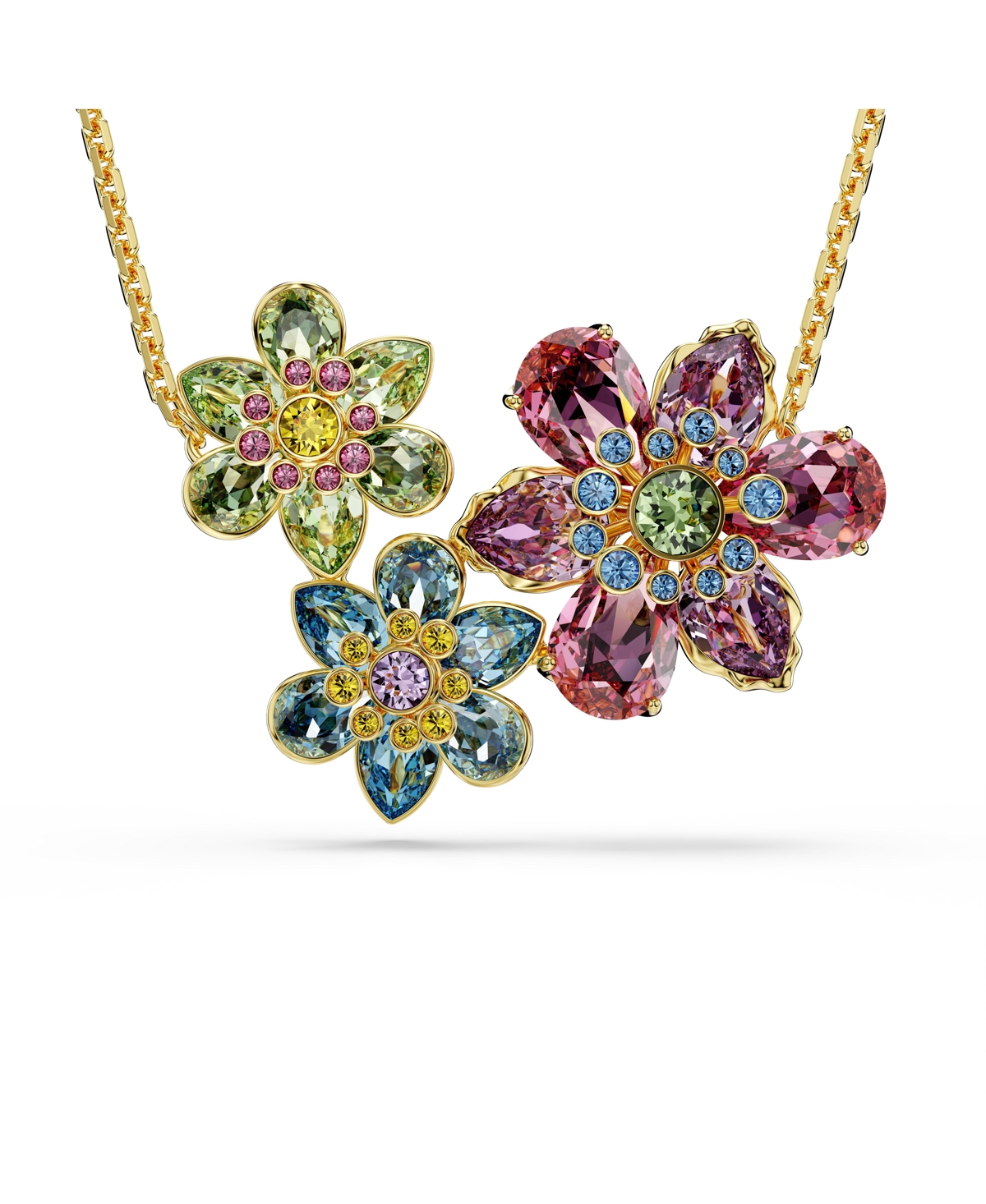 Swarovski Idyllia Mixed Cuts Flower Gold-tone Plated Pendant Necklace In Open Misce
