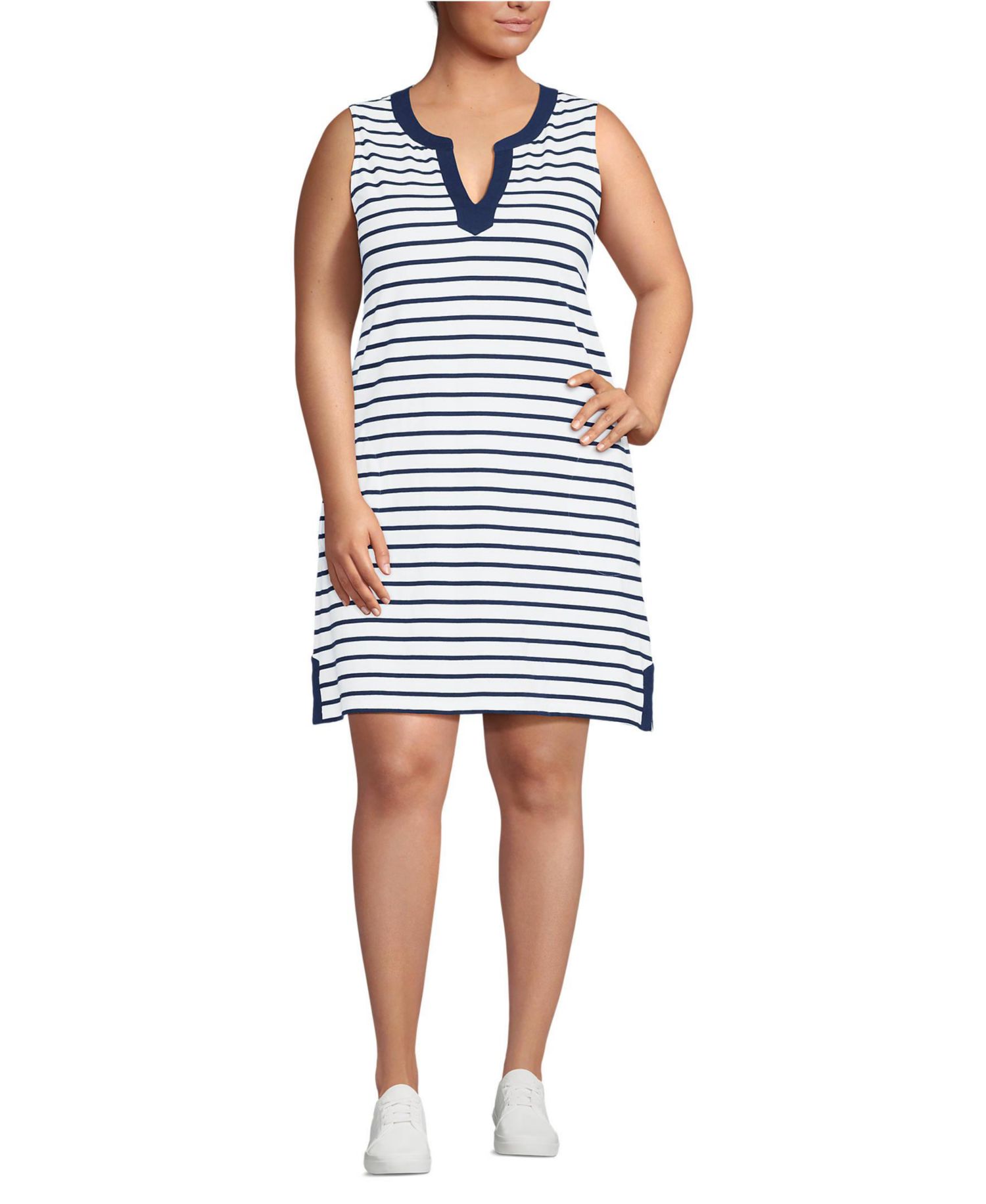 Plus Size Cotton Jersey Notch Neck Dress