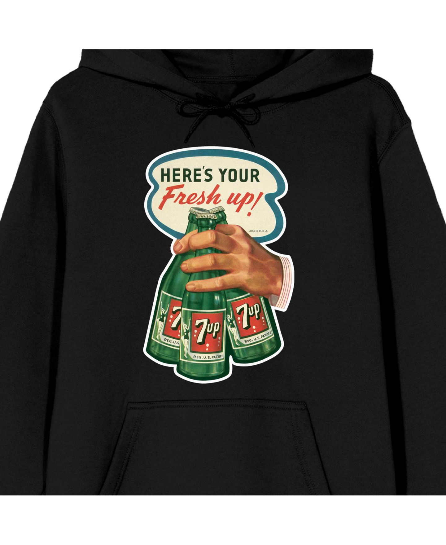 Мужское худи 7UP Big & Tall Here's Your Fresh Up Long Sleeve Black Adult Hooded Sweatshirt-4XL, цвет: Чёрный — фото 2