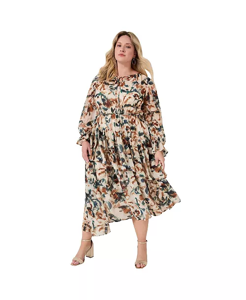 women's plus size tiered pleated midi dress