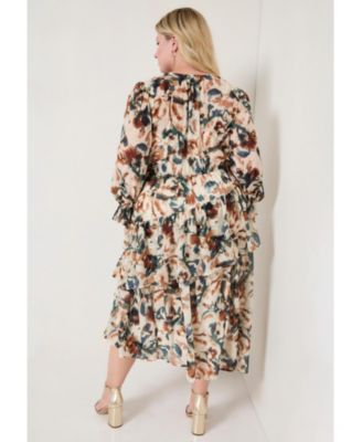 June + Vie Women's June + Vie Tiered Pleated Midi Dress