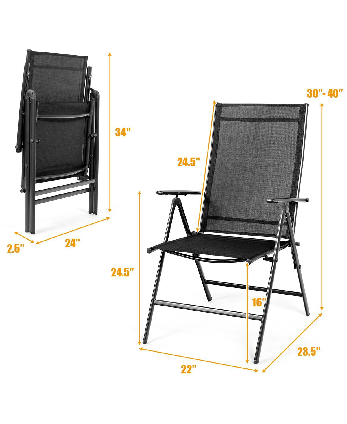 4PCS Patio Folding Dining Chair Recliner Adjustable