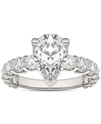 Moissanite Solitaire & Trellis-Set Side Stone Ring (3-1/2 ct. t.w.) in 14k White Gold