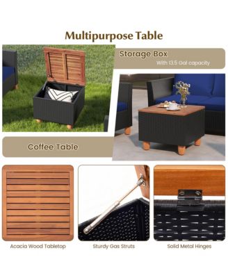 4 PCS Wicker Patio Furniture Set w/ Removable Cushions Storage Coffee Table
