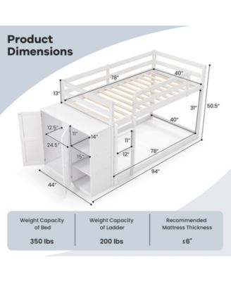 Bunk Bed with Convertible Bookcase and Ladder, Space-Saving Design for Kids' Rooms