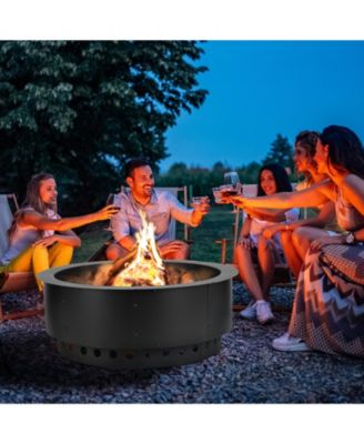 Round Smokeless Fire Pit Ring, 36 Inch Double Layer Heavy Duty Metal Fire Pit Insert Liner for Outside DIY Campfire Above or In-Ground, Black