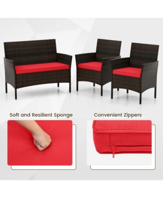 8 PCS Patio Furniture Set w/Washable Cushions & Tempered Glass Coffee Table