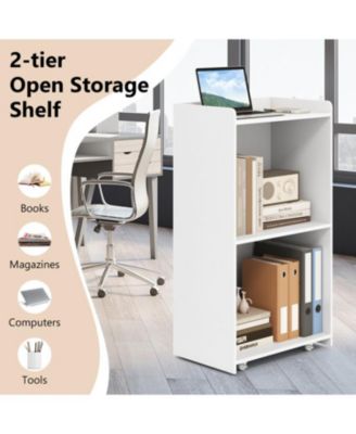 Rolling Podium Stand with 2 Shelves and Lockable Wheels