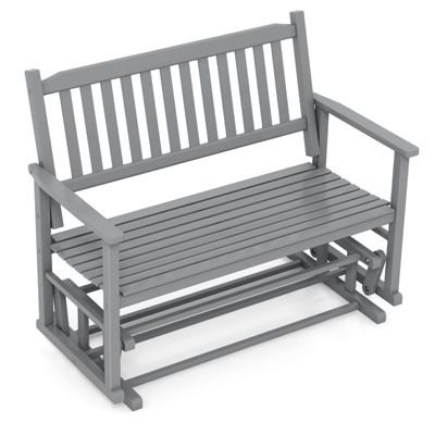 Patio Glider Loveseat Chair Swing Rocking Bench with Slatted Seat & Curved Backrest