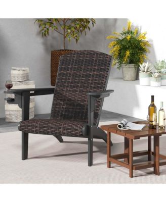 Patio Adirondack Chair with Rattan Padded Seat Wide Armrests & Hidden Cupholder