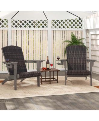Patio Adirondack Chair with Rattan Padded Seat Wide Armrests & Hidden Cupholder
